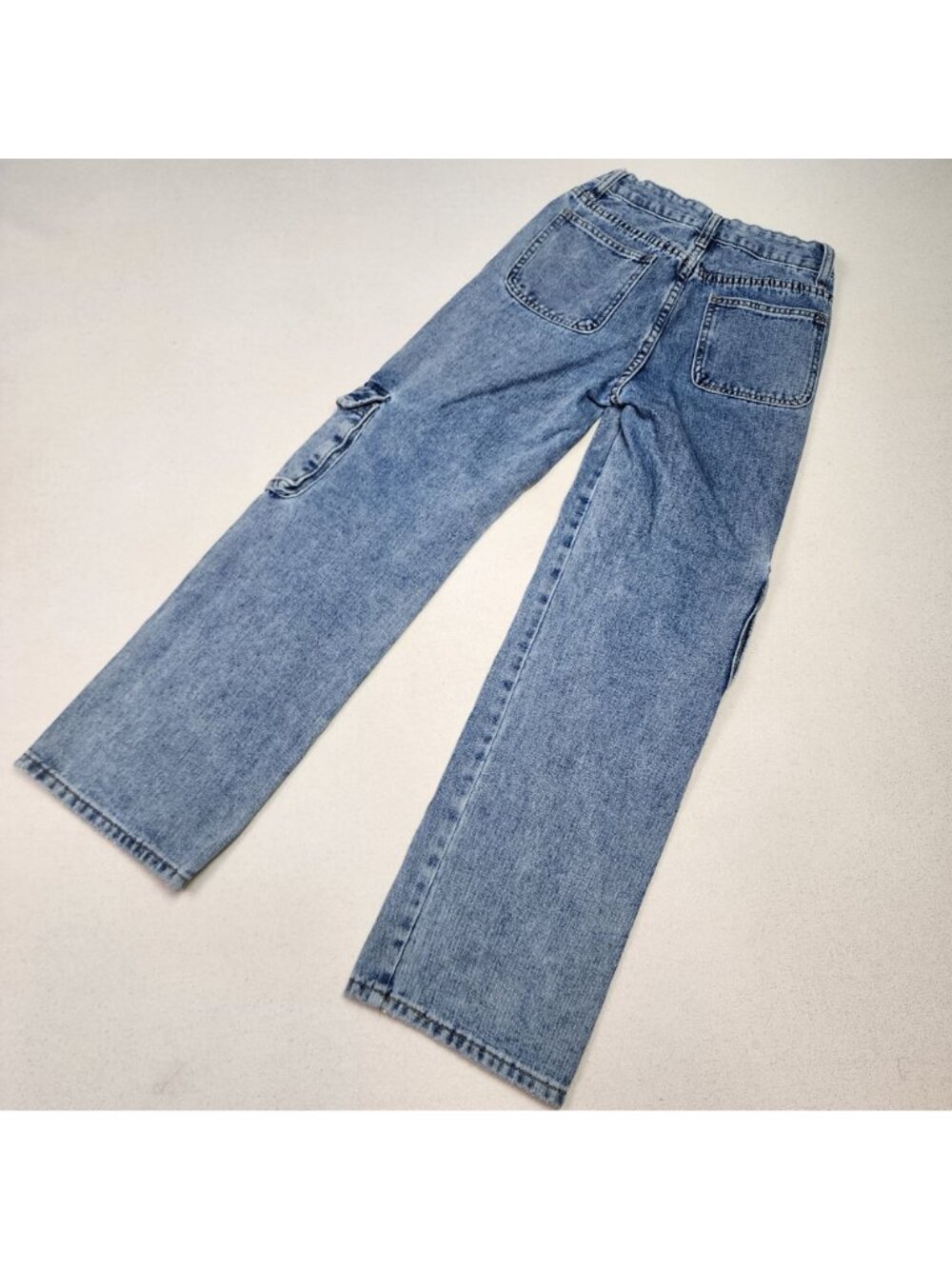 RSQ Girls Wide Leg Mid Rise Streetwear Skater Blue Cargo Jeans Sz 12 24/25 - Picture 2 of 12